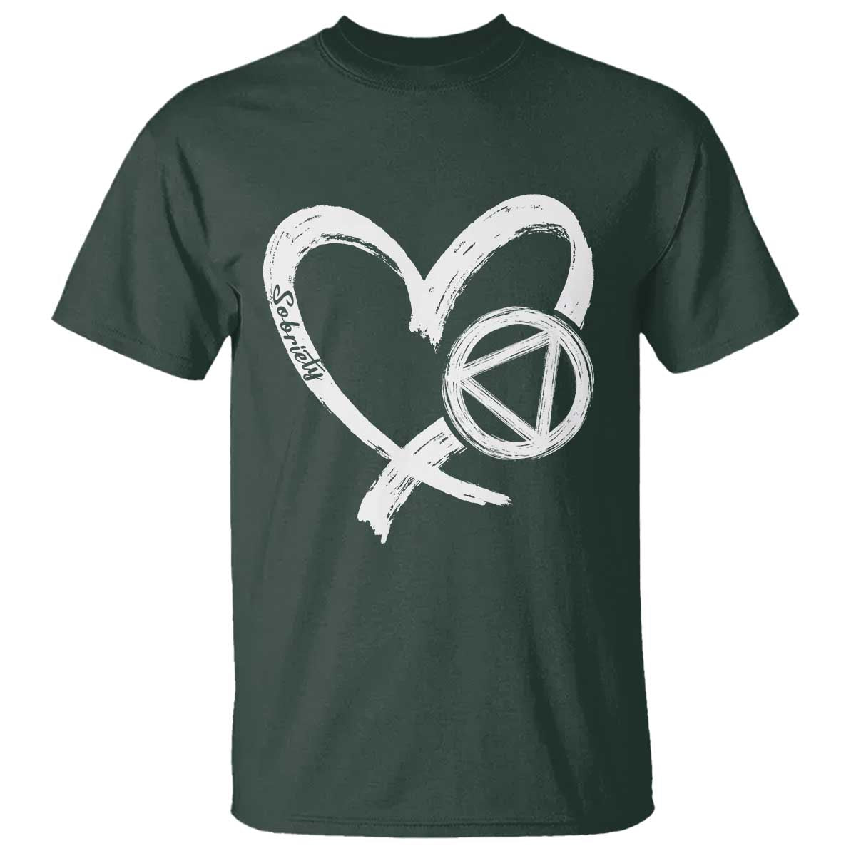 Sobriety Heart Sober Anniversary Alcoholic Abstinence T Shirt TS11 Dark Forest Green Print Your Wear