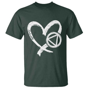 Sobriety Heart Sober Anniversary Alcoholic Abstinence T Shirt TS11 Dark Forest Green Print Your Wear