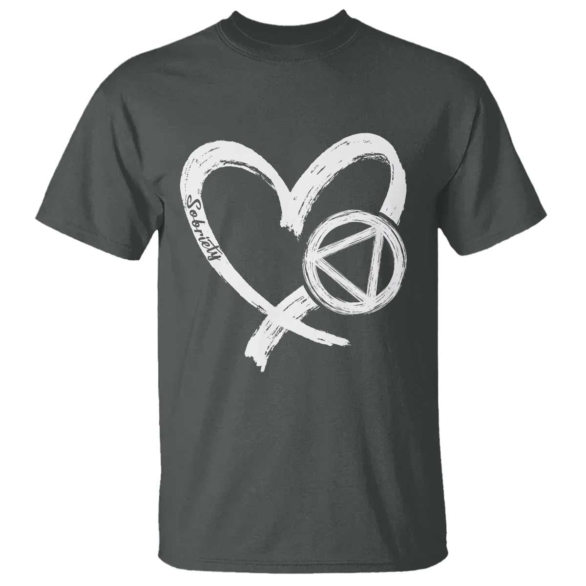 Sobriety Heart Sober Anniversary Alcoholic Abstinence T Shirt TS11 Dark Heather Print Your Wear