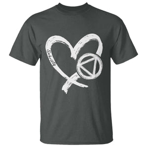 Sobriety Heart Sober Anniversary Alcoholic Abstinence T Shirt TS11 Dark Heather Print Your Wear