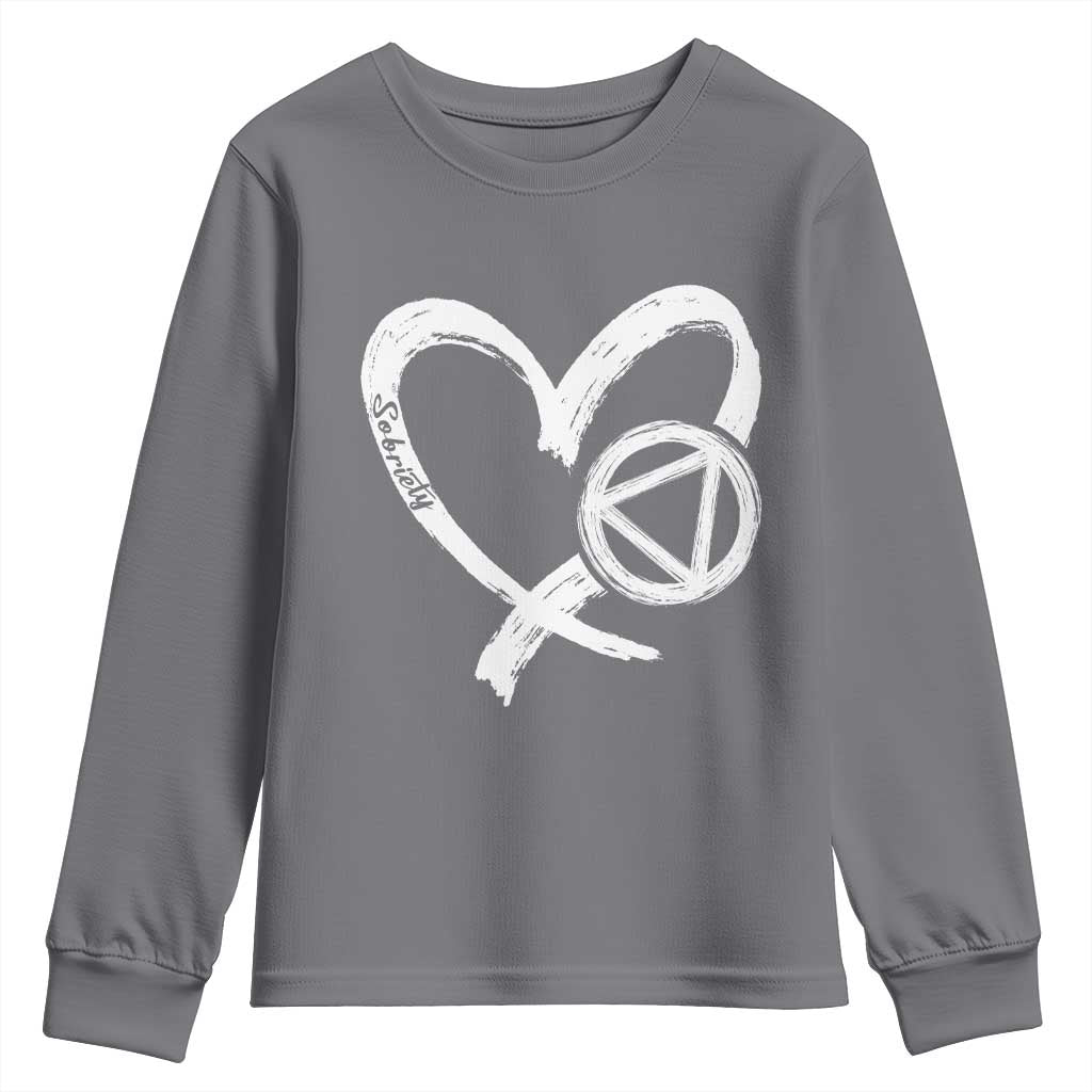 Sobriety Heart Sober Anniversary Alcoholic Abstinence Youth Sweatshirt TS11 Charcoal Print Your Wear