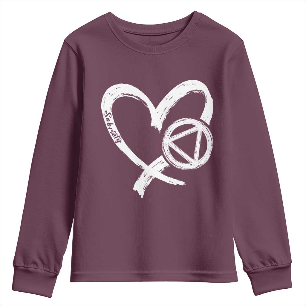 Sobriety Heart Sober Anniversary Alcoholic Abstinence Youth Sweatshirt TS11 Maroon Print Your Wear