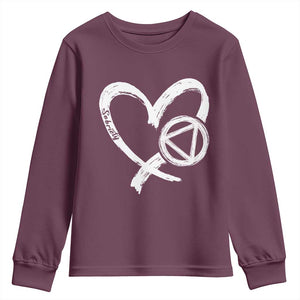 Sobriety Heart Sober Anniversary Alcoholic Abstinence Youth Sweatshirt TS11 Maroon Print Your Wear