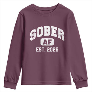 Sober AF 2026 AA Recovery Achiever Sobriety Anniversary Youth Sweatshirt TS11 Maroon Print Your Wear