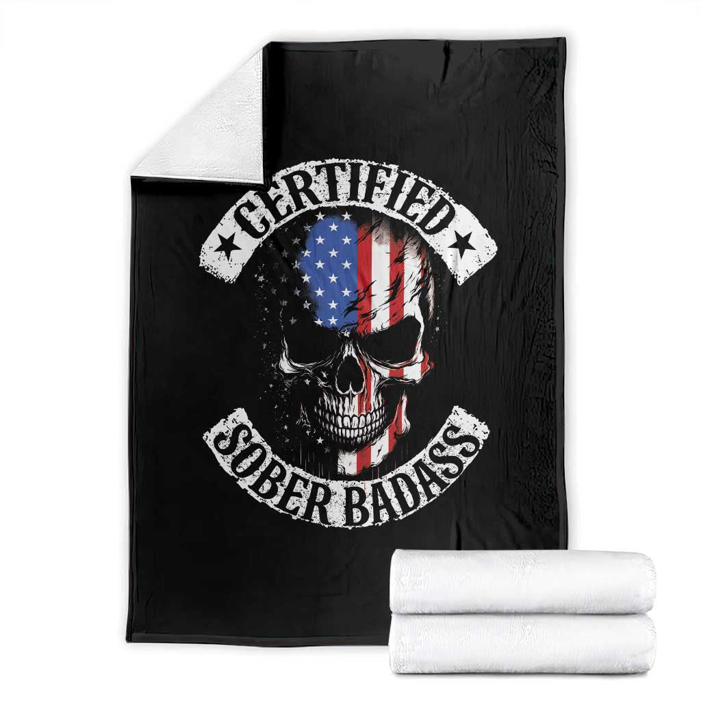 Certified Sober Badass Throw Blanket Sobriety Alcohol Fighters Vintage Skull TS11 Black Print Your Wear
