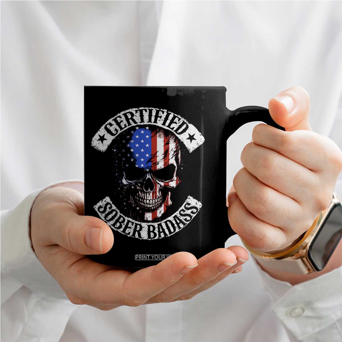 Certified Sober Badass Coffee Mug Sobriety Alcohol Fighters Vintage Skull TS11 Print Your Wear