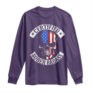 Certified Sober Badass Long Sleeve Shirt Sobriety Alcohol Fighters Vintage Skull TS11 Purple Print Your Wear