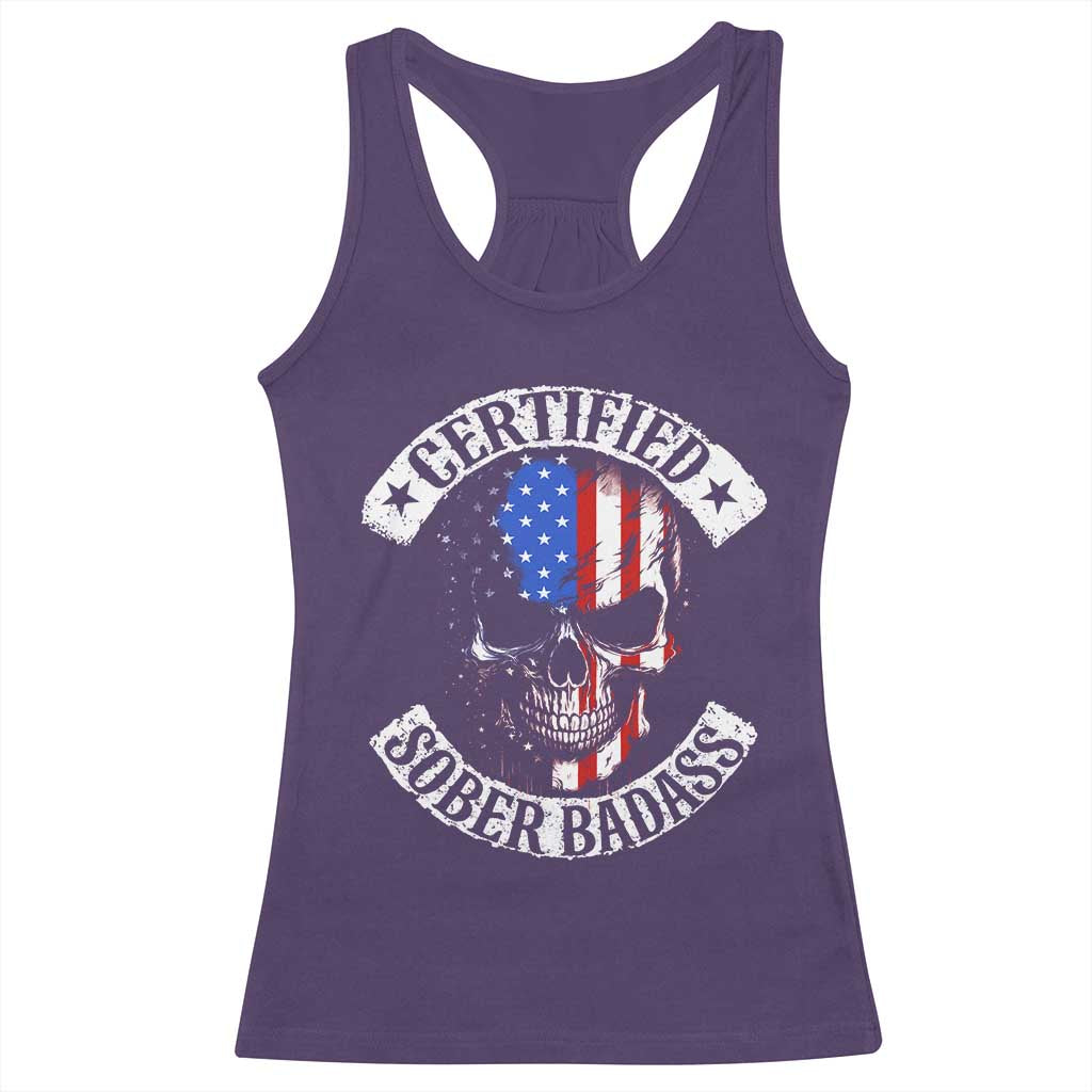 Certified Sober Badass Racerback Tank Top Sobriety Alcohol Fighters Vintage Skull TS11 Purple Print Your Wear