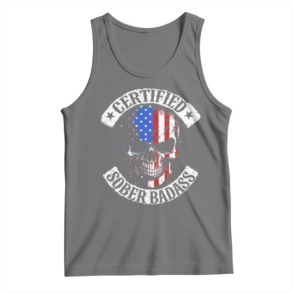 Certified Sober Badass Tank Top Sobriety Alcohol Fighters Vintage Skull TS11 Black Heather Print Your Wear