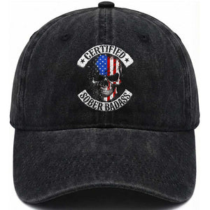 Certified Sober Badass Washed Cotton Baseball Cap Sobriety Alcohol Fighters Vintage Skull TS11 Print Your Wear