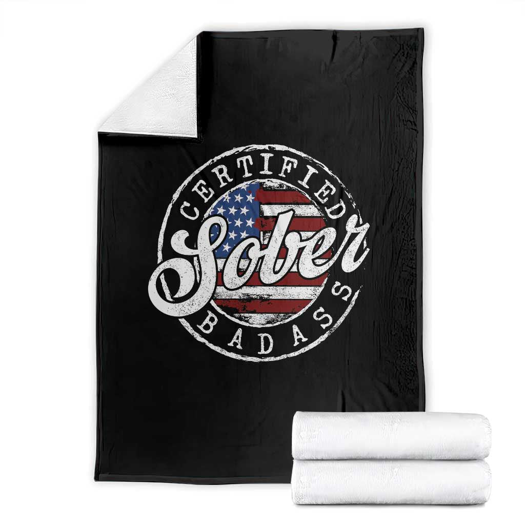 Certified Sober Badass Throw Blanket Sobriety Alcohol Recovery Vintage American Flag TS11 Black Print Your Wear