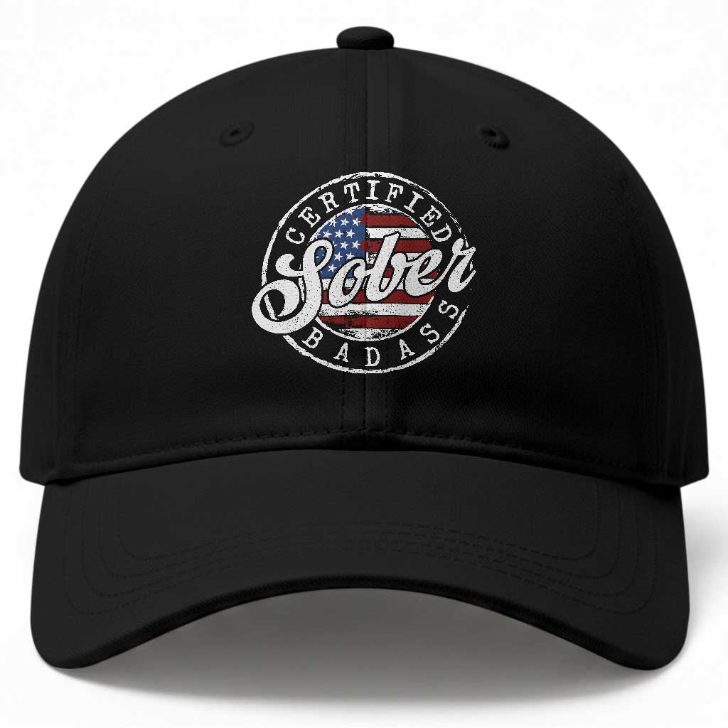 Certified Sober Badass Baseball Cap Sobriety Alcohol Recovery Vintage American Flag TS11 Print Your Wear