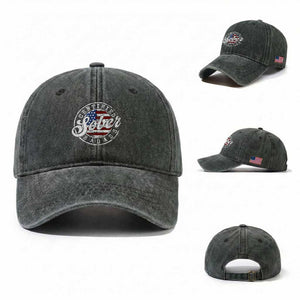 Certified Sober Badass Washed Cotton Baseball Cap Sobriety Alcohol Recovery Vintage American Flag TS11 Washed Cap Universal Fit Dark Green Print Your Wear