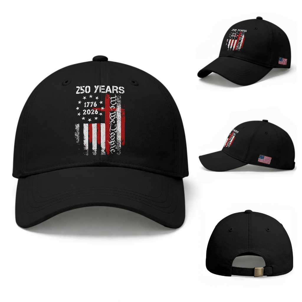 250 Years America Anniversary Christian USA Flag Baseball Cap TS11 Baseball Cap Universal Fit Black Print Your Wear