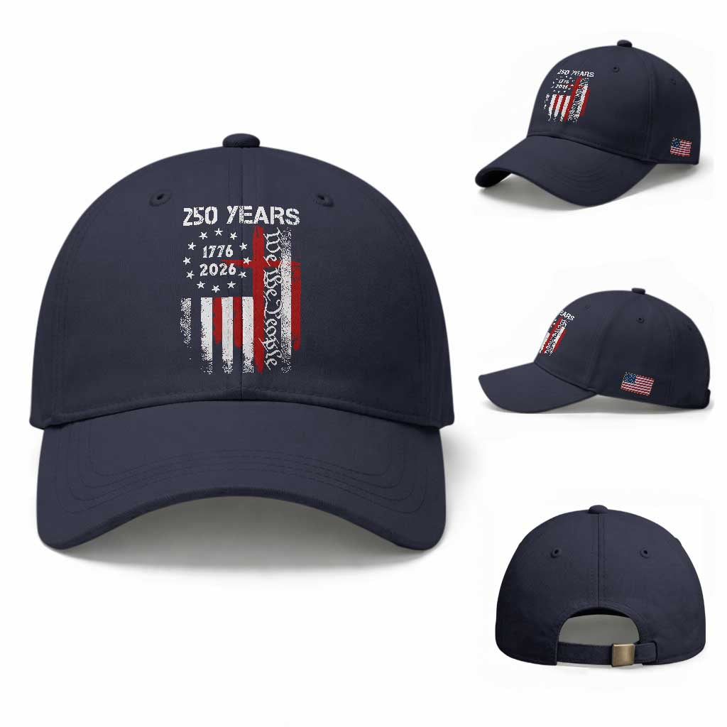 250 Years America Anniversary Christian USA Flag Baseball Cap TS11 Baseball Cap Universal Fit Navy Print Your Wear