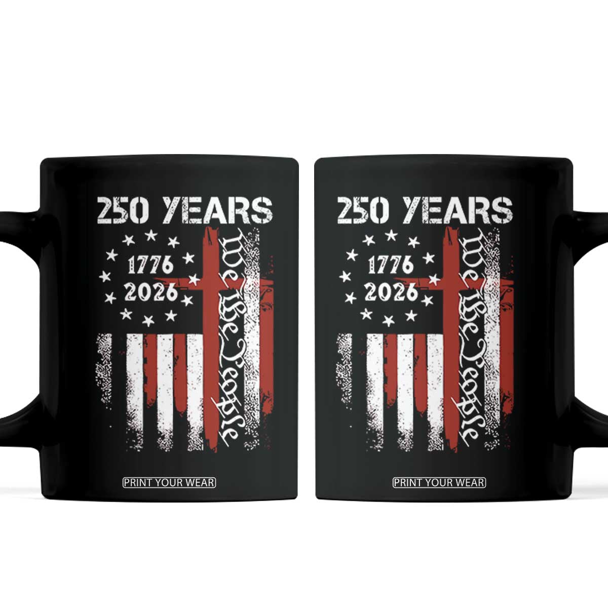 250 Years America Anniversary Christian USA Flag Coffee Mug TS11 Black Print Your Wear