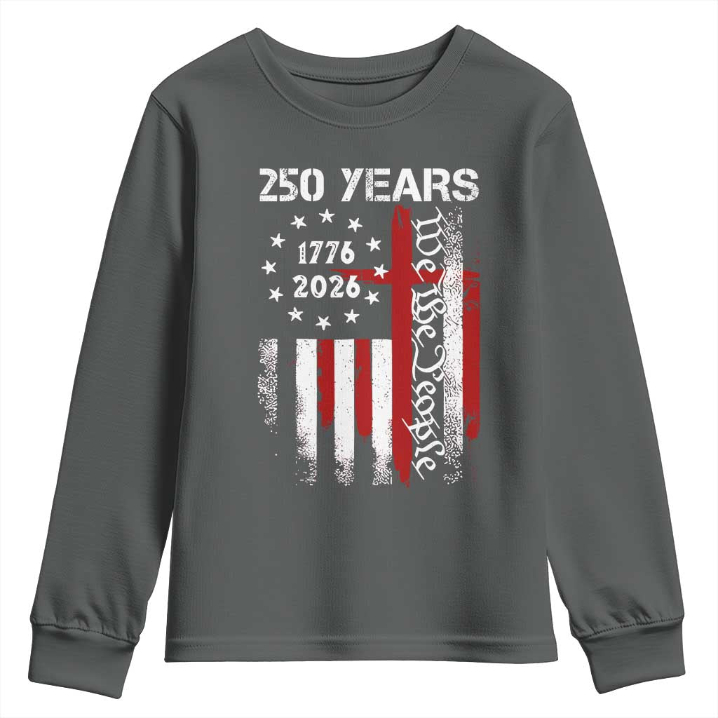 250 Years America Anniversary Christian USA Flag Youth Sweatshirt TS11 Dark Heather Print Your Wear