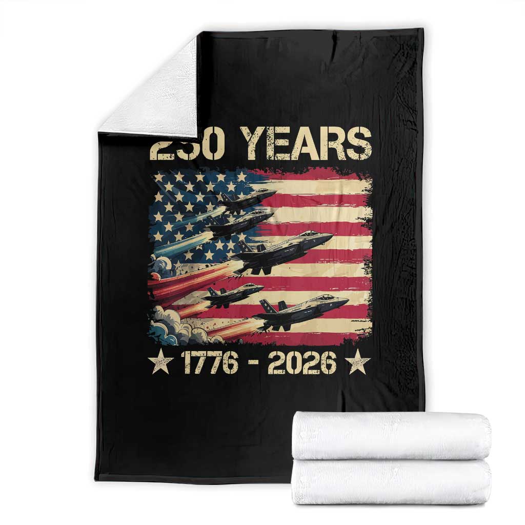 USA 250 Years 1776 2026 Patriotic Jets Trail American Flag Throw Blanket TS11 Black Print Your Wear