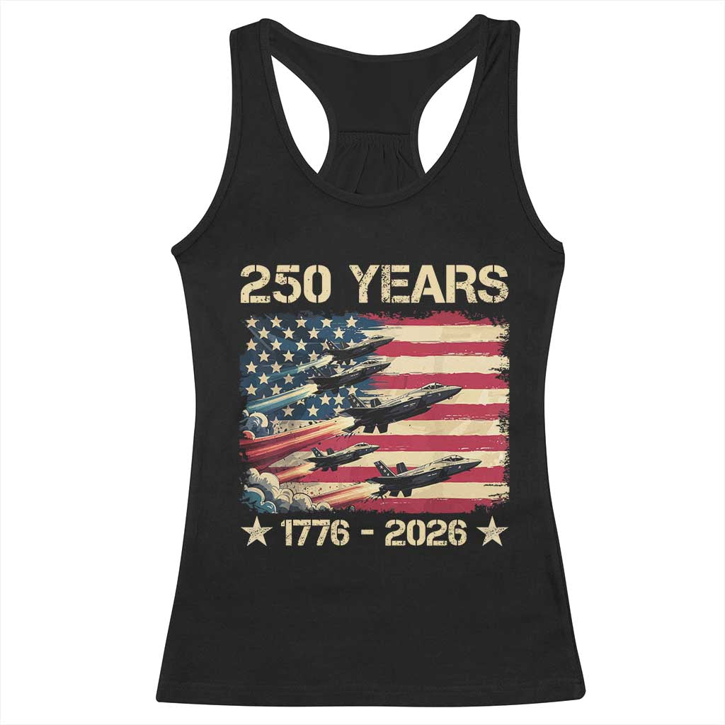 USA 250 Years 1776 2026 Patriotic Jets Trail American Flag Racerback Tank Top TS11 Black Print Your Wear