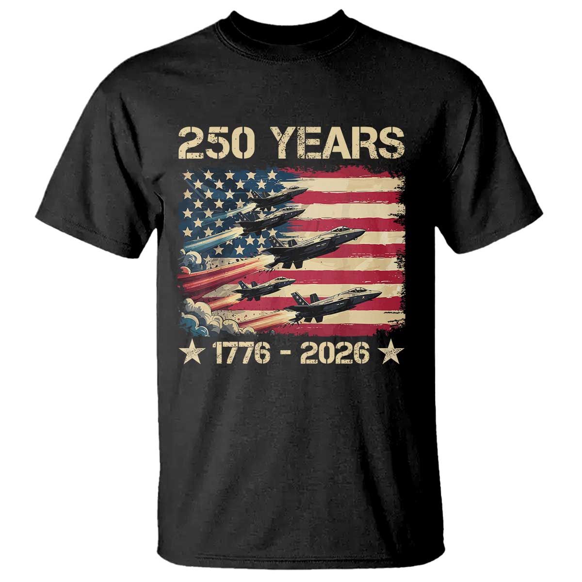 USA 250 Years 1776 2026 Patriotic Jets Trail American Flag T Shirt TS11 Black Print Your Wear