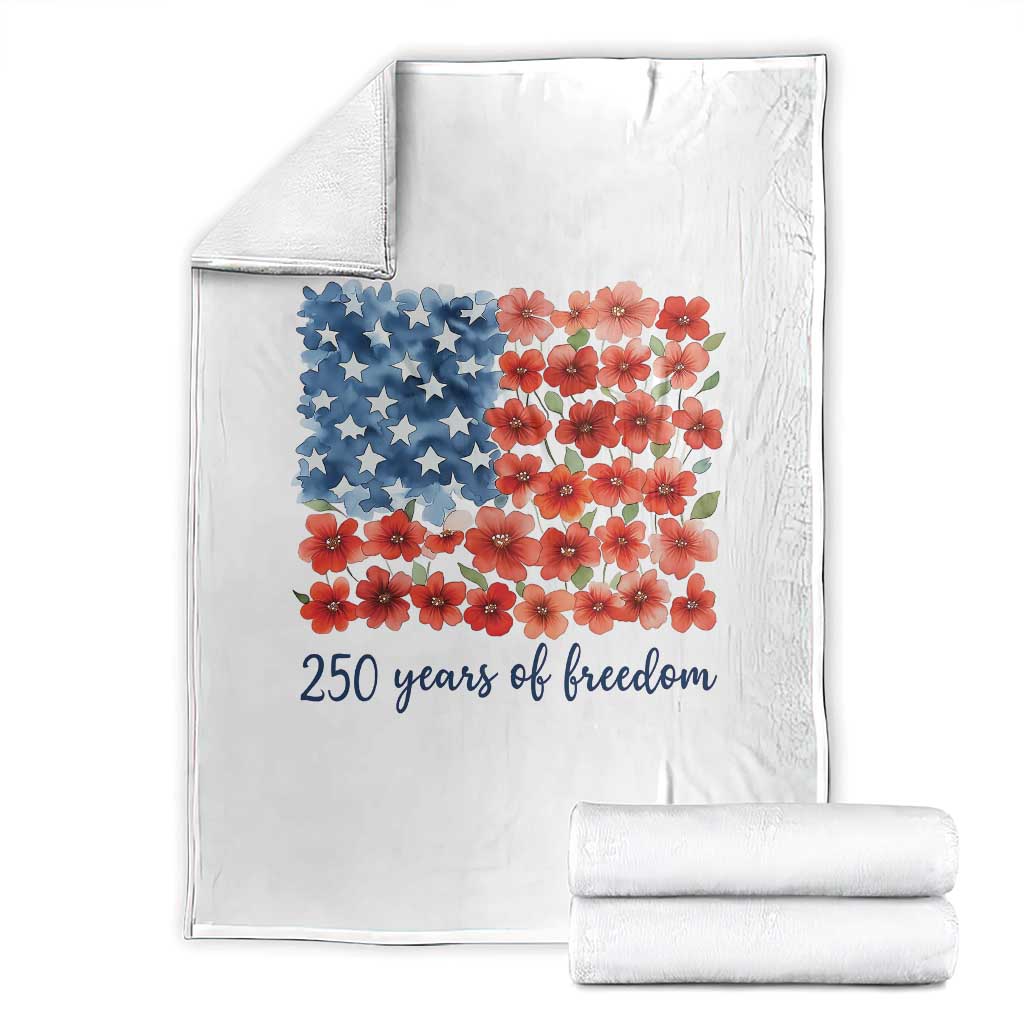 US 250 Years Of Freedom Throw Blanket Retro Flower American Flag TS11 White Print Your Wear