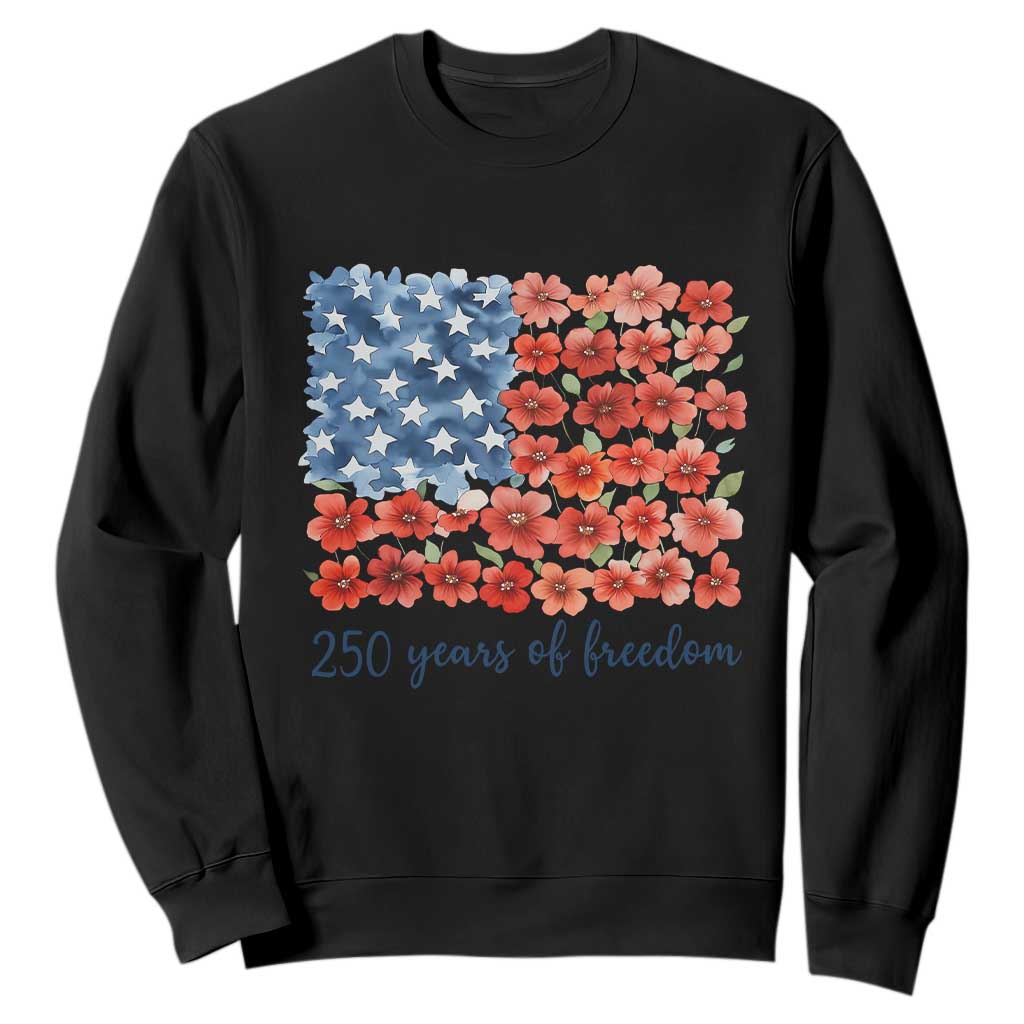 US 250 Years Of Freedom Sweatshirt Retro Flower American Flag TS11 Black Print Your Wear
