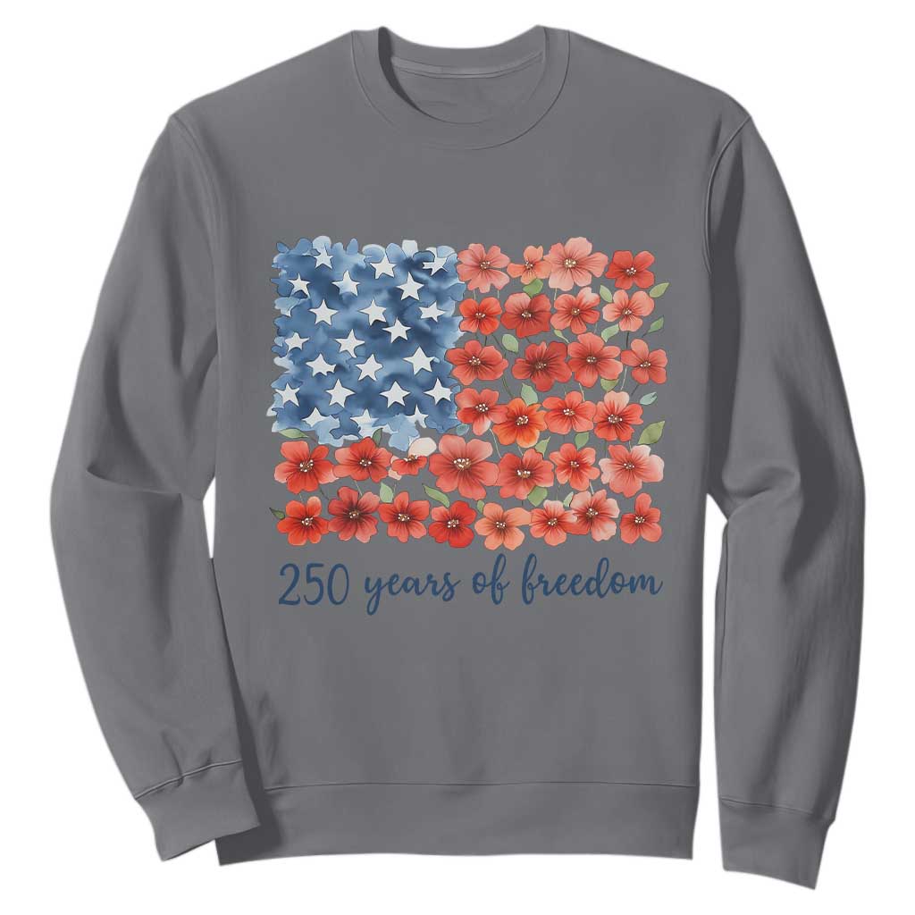 US 250 Years Of Freedom Sweatshirt Retro Flower American Flag TS11 Charcoal Print Your Wear
