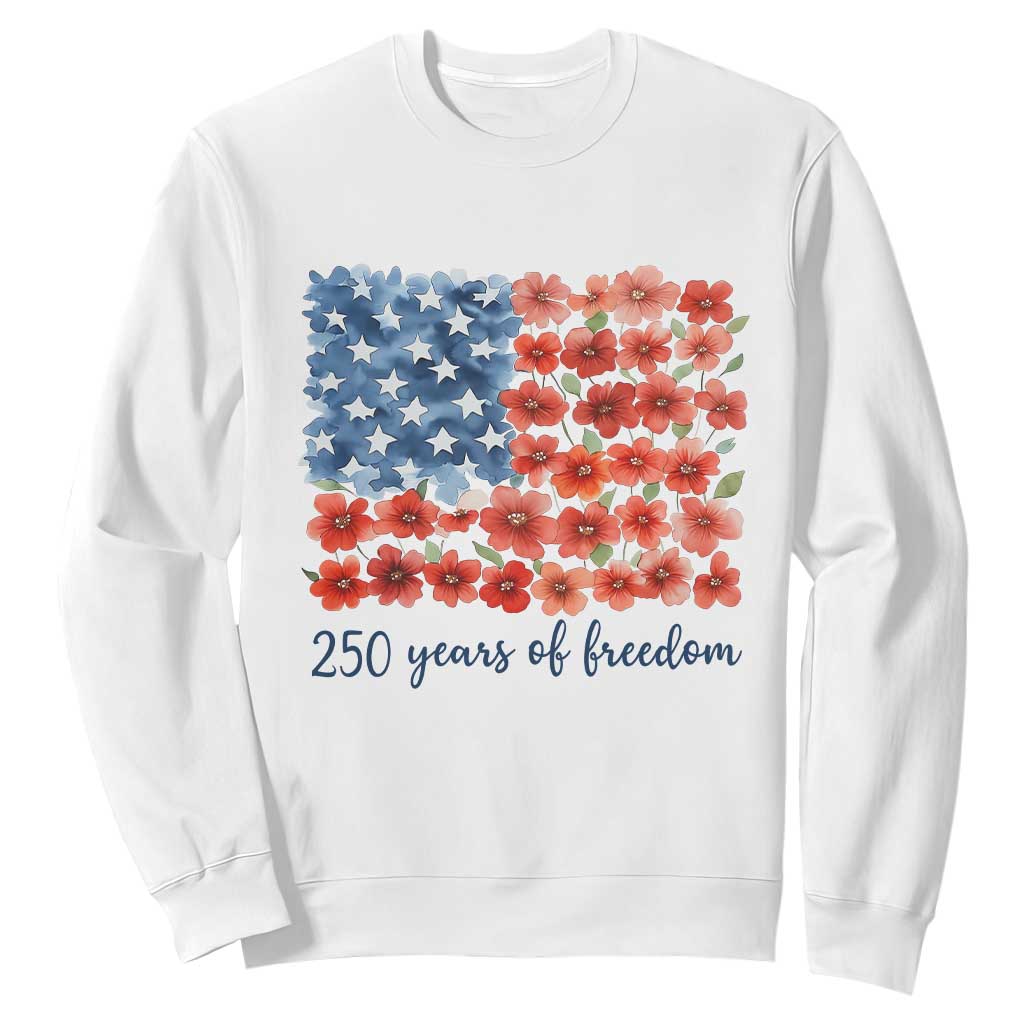 US 250 Years Of Freedom Sweatshirt Retro Flower American Flag TS11 White Print Your Wear