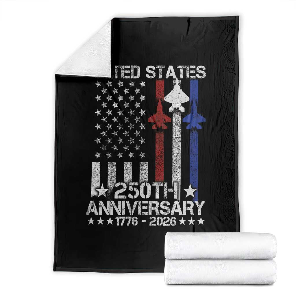 USA 250th Anniversary Throw Blanket Vintage American Flag Jets Semiquincentennial TS11 Black Print Your Wear