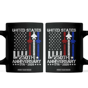 USA 250th Anniversary Coffee Mug Vintage American Flag Jets Semiquincentennial TS11 Black Print Your Wear