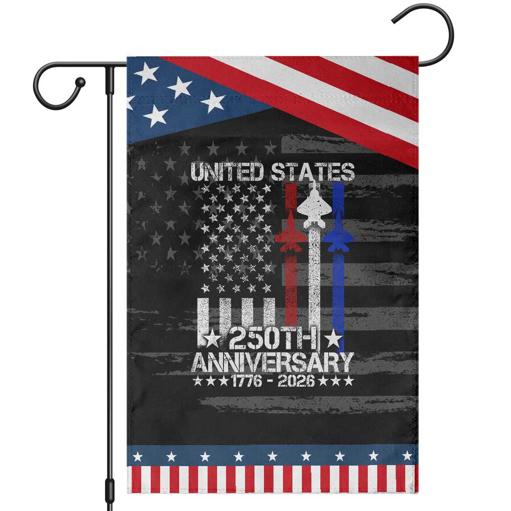 USA 250th Anniversary Patriotic Garden Flag Vintage American Flag Jets Semiquincentennial TS11 Distressed Black Blue Print Your Wear