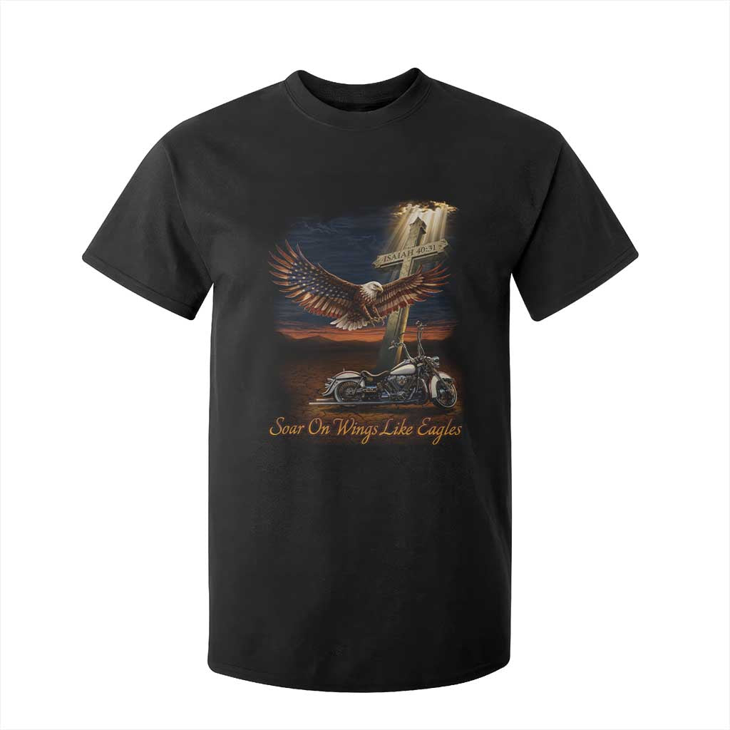 Soar On Wings Like Eagles Christian T Shirt For Kid Isaiah 40:31 Bible Verse Faith Motorcycle TS11 Black Print Your Wear