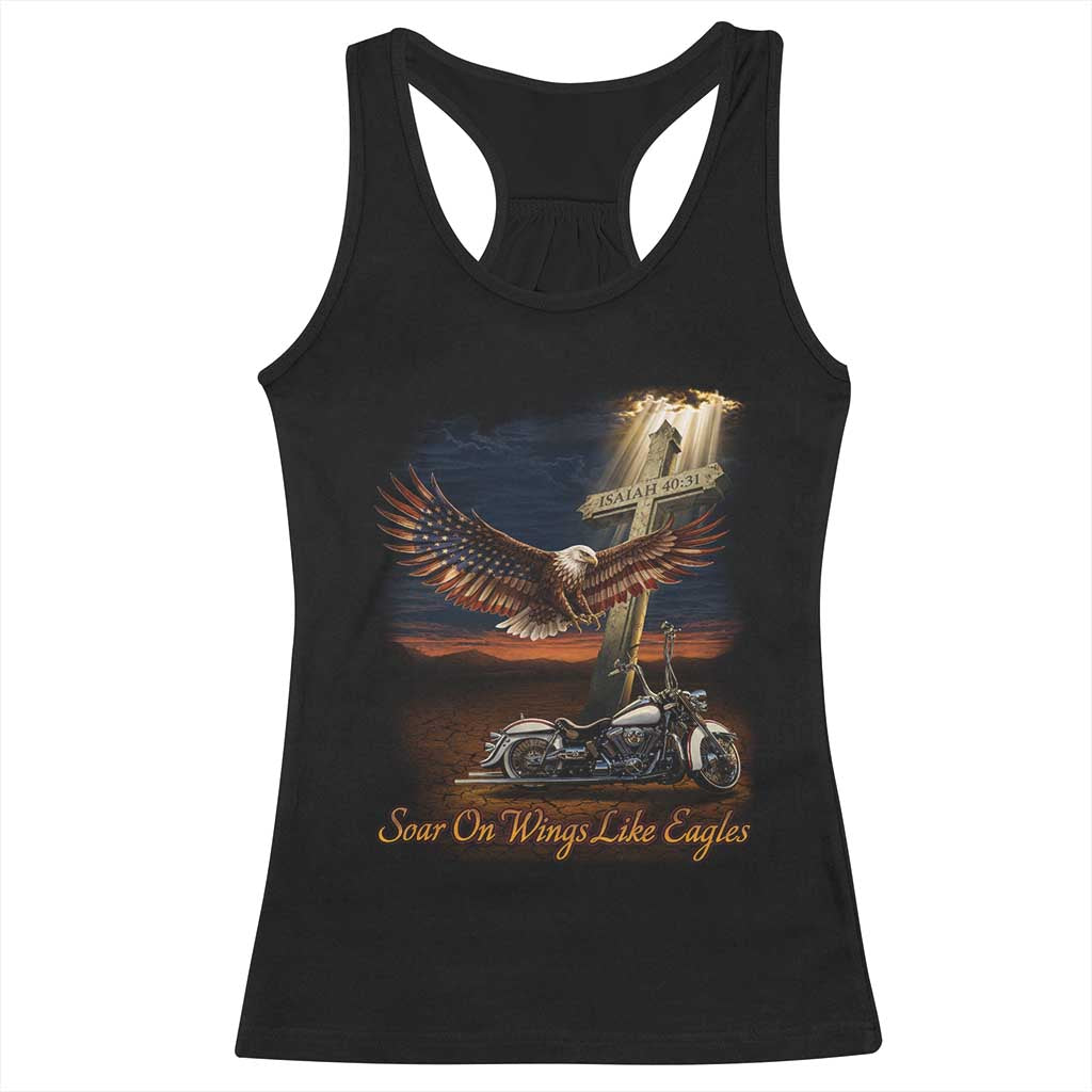 Soar On Wings Like Eagles Christian Racerback Tank Top Isaiah 40:31 Bible Verse Faith Motorcycle TS11 Black Print Your Wear