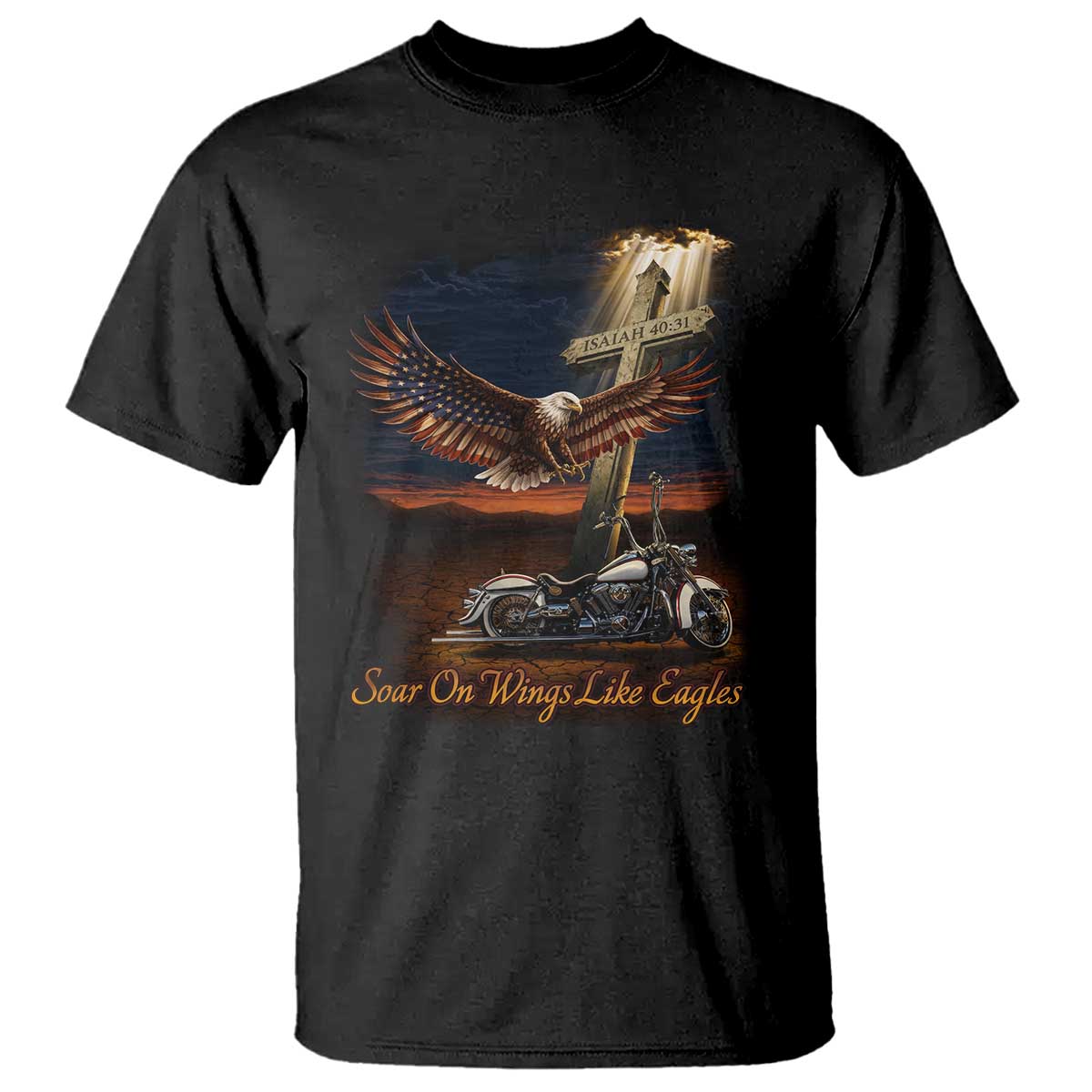 Soar On Wings Like Eagles Christian T Shirt Isaiah 40:31 Bible Verse Faith Motorcycle TS11 Black Print Your Wear
