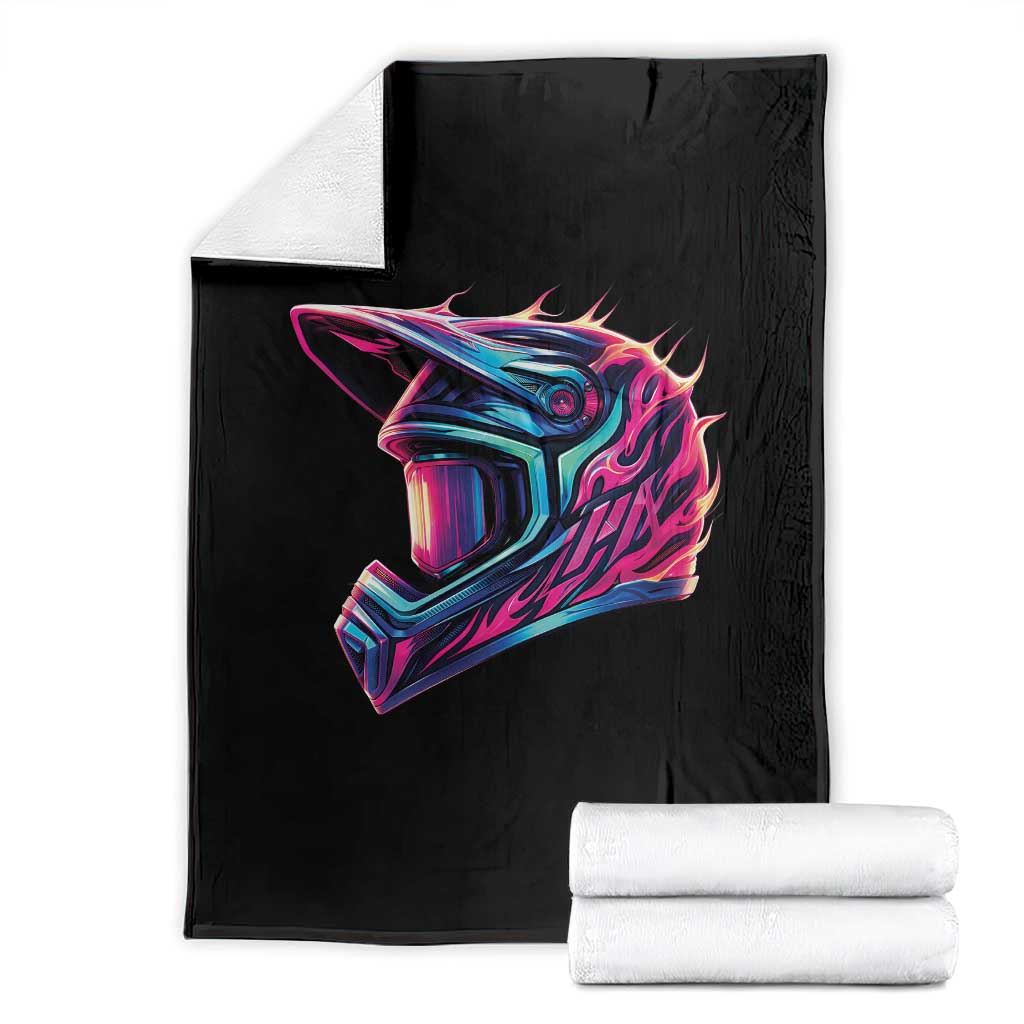 Motocross Helmet Neon Flame Graphic Dirt Bike Racing Throw Blanket TS11 Black Print Your Wear