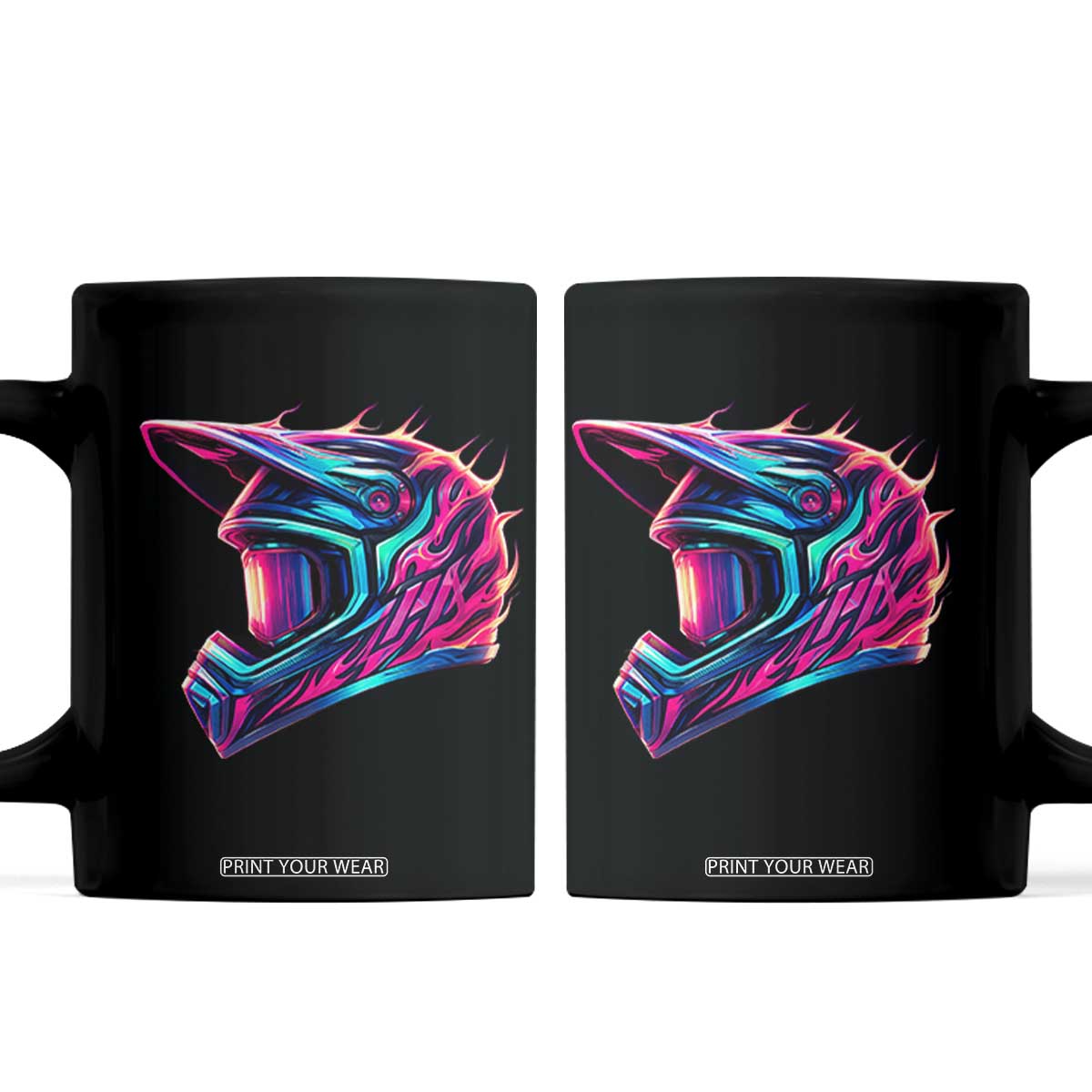 Motocross Helmet Neon Flame Graphic Dirt Bike Racing Coffee Mug TS11 Black Print Your Wear