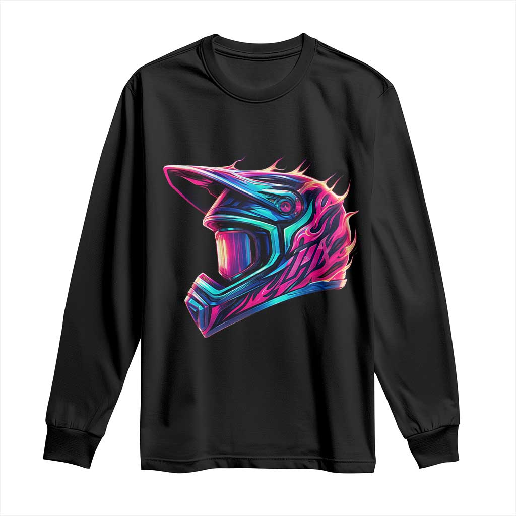 Motocross Helmet Neon Flame Graphic Dirt Bike Racing Long Sleeve Shirt TS11 Black Print Your Wear