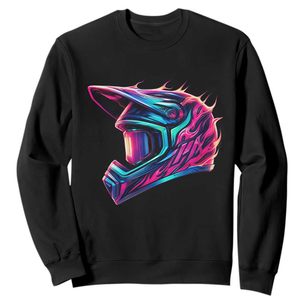 Motocross Helmet Neon Flame Graphic Dirt Bike Racing Sweatshirt TS11 Black Print Your Wear