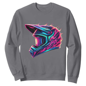 Motocross Helmet Neon Flame Graphic Dirt Bike Racing Sweatshirt TS11 Charcoal Print Your Wear