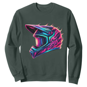 Motocross Helmet Neon Flame Graphic Dirt Bike Racing Sweatshirt TS11 Dark Forest Green Print Your Wear
