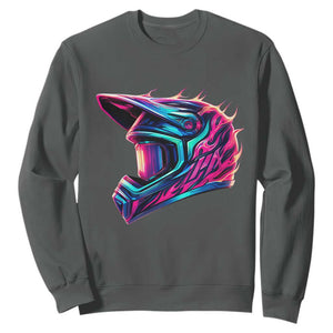 Motocross Helmet Neon Flame Graphic Dirt Bike Racing Sweatshirt TS11 Dark Heather Print Your Wear