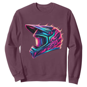 Motocross Helmet Neon Flame Graphic Dirt Bike Racing Sweatshirt TS11 Maroon Print Your Wear