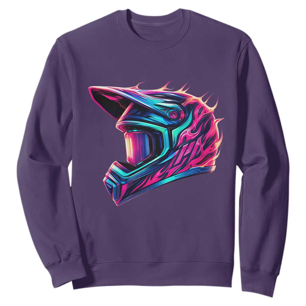 Motocross Helmet Neon Flame Graphic Dirt Bike Racing Sweatshirt TS11 Purple Print Your Wear