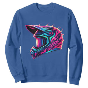 Motocross Helmet Neon Flame Graphic Dirt Bike Racing Sweatshirt TS11 Royal Blue Print Your Wear