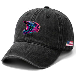 Motocross Helmet Neon Flame Graphic Dirt Bike Racing Washed Cotton Baseball Cap TS11 Print Your Wear