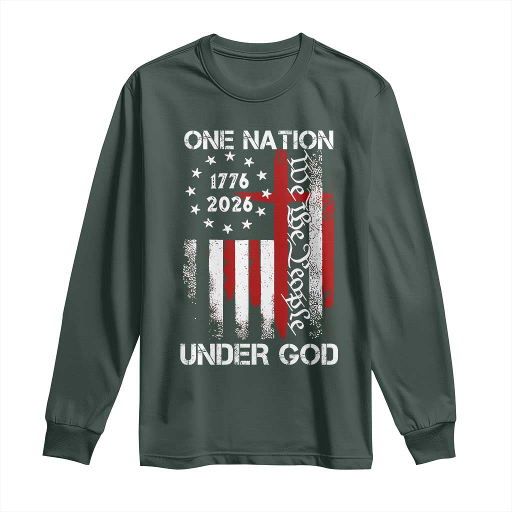One Nation Under God 250 Years Long Sleeve Shirt 250th Anniversary USA TS11 Dark Forest Green Print Your Wear