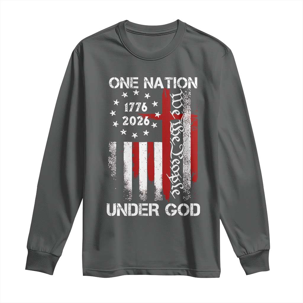 One Nation Under God 250 Years Long Sleeve Shirt 250th Anniversary USA TS11 Dark Heather Print Your Wear