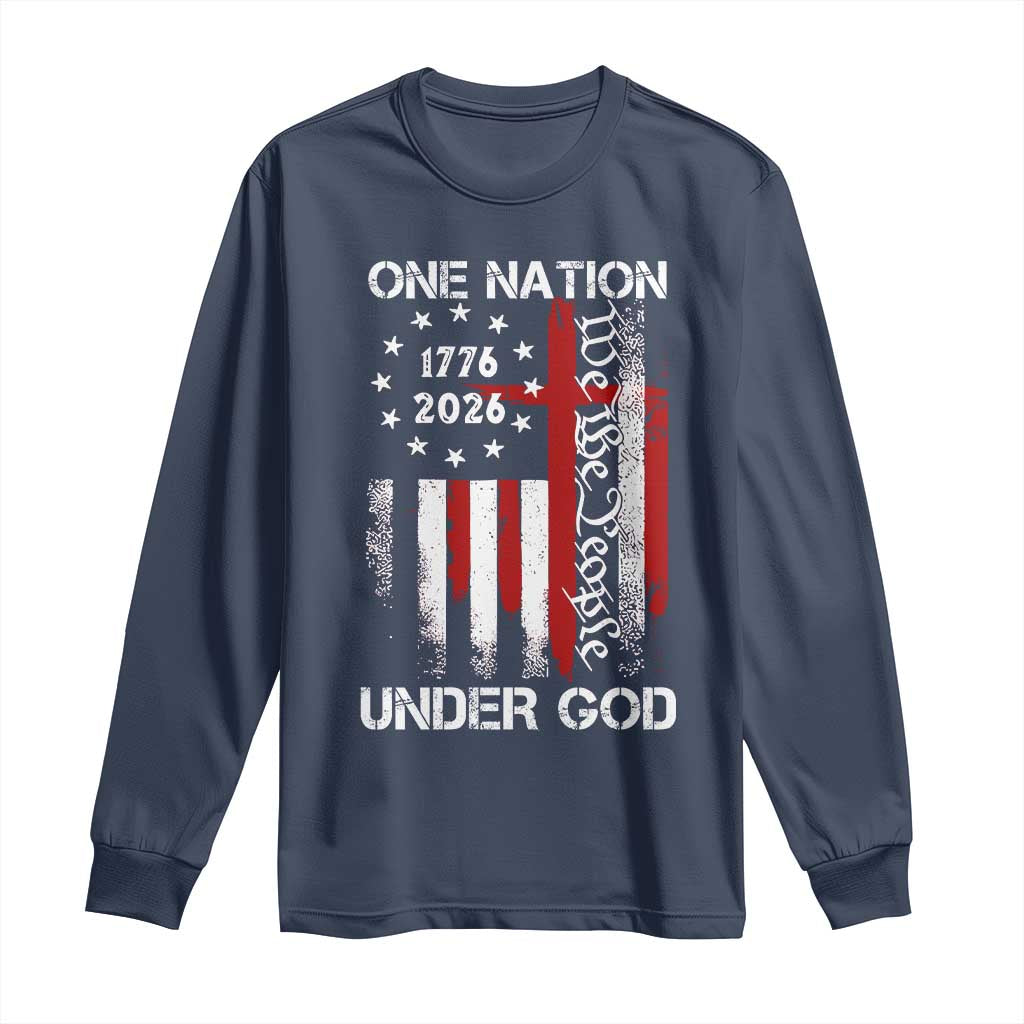One Nation Under God 250 Years Long Sleeve Shirt 250th Anniversary USA TS11 Navy Print Your Wear