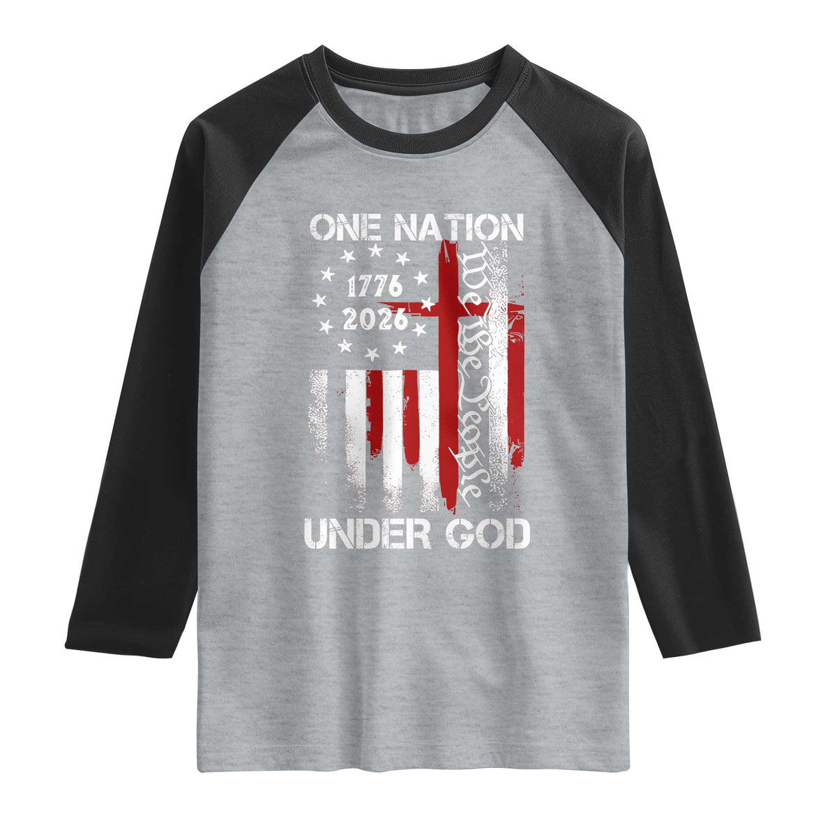 One Nation Under God 250 Years Raglan Shirt 250th Anniversary USA TS11 Heather Gray Black Print Your Wear