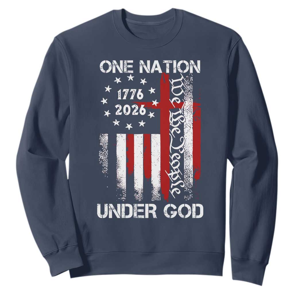 One Nation Under God 250 Years Sweatshirt 250th Anniversary USA TS11 Navy Print Your Wear
